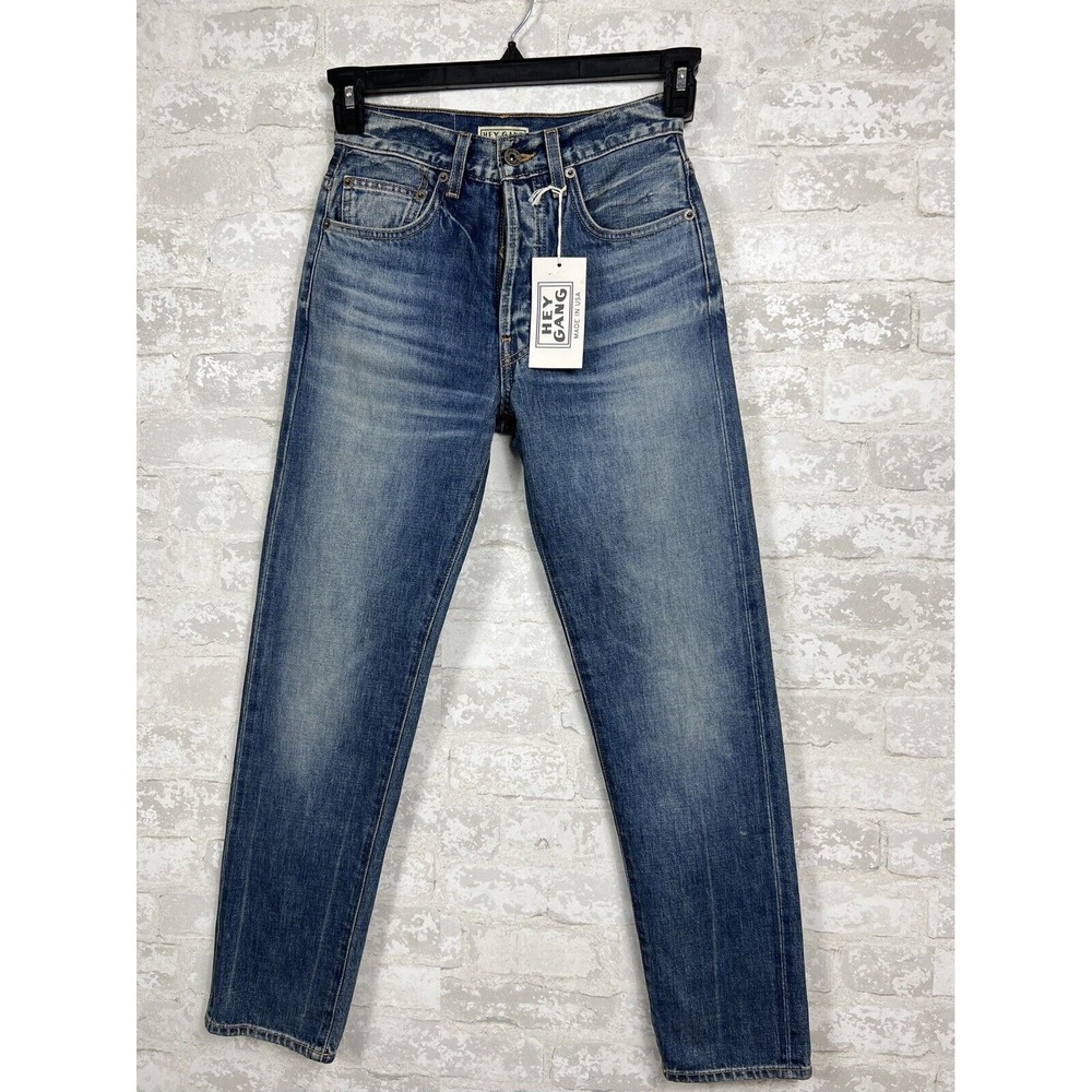 Hey Gang Womens Sz 24 MidRise Button Front Straight Leg Made in USA Blue Jeans